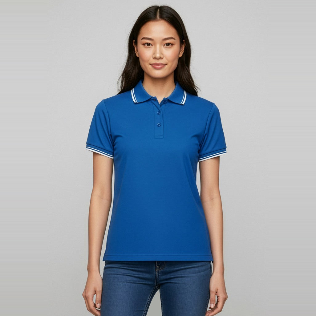 Biz Cambridge Womens Short Sleeve Polo P227LS, worn by model