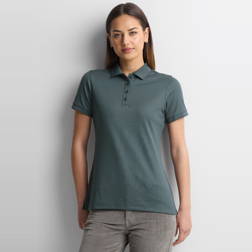 Biz Focus Womens Short Sleeve Polo P313LS in Seafoam/Charcoal, worn by model