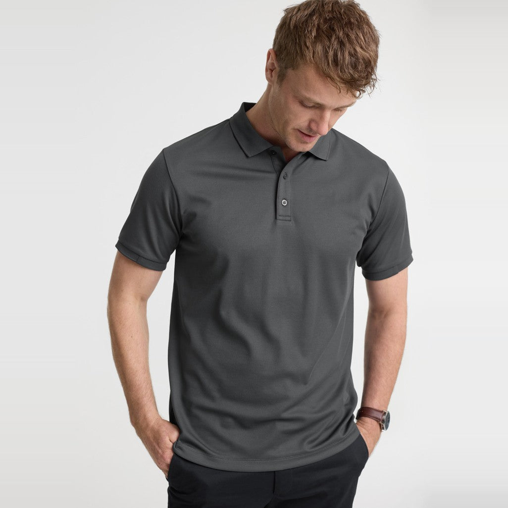 Biz Focus Mens Short Sleeve Polo P313MS in Charcoal/Charcoal, worn by model, view 2