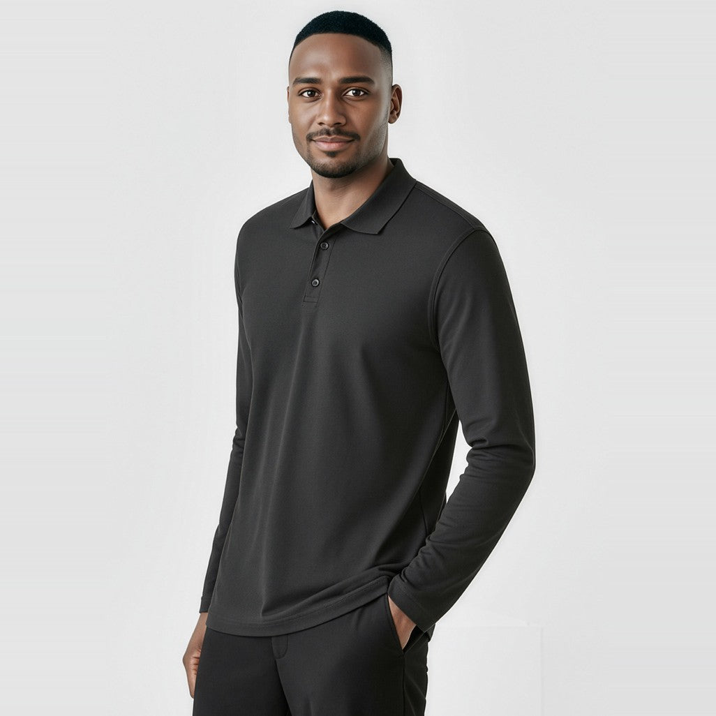 Biz Crew Mens Long Sleeve Polo P400ML, worn by model