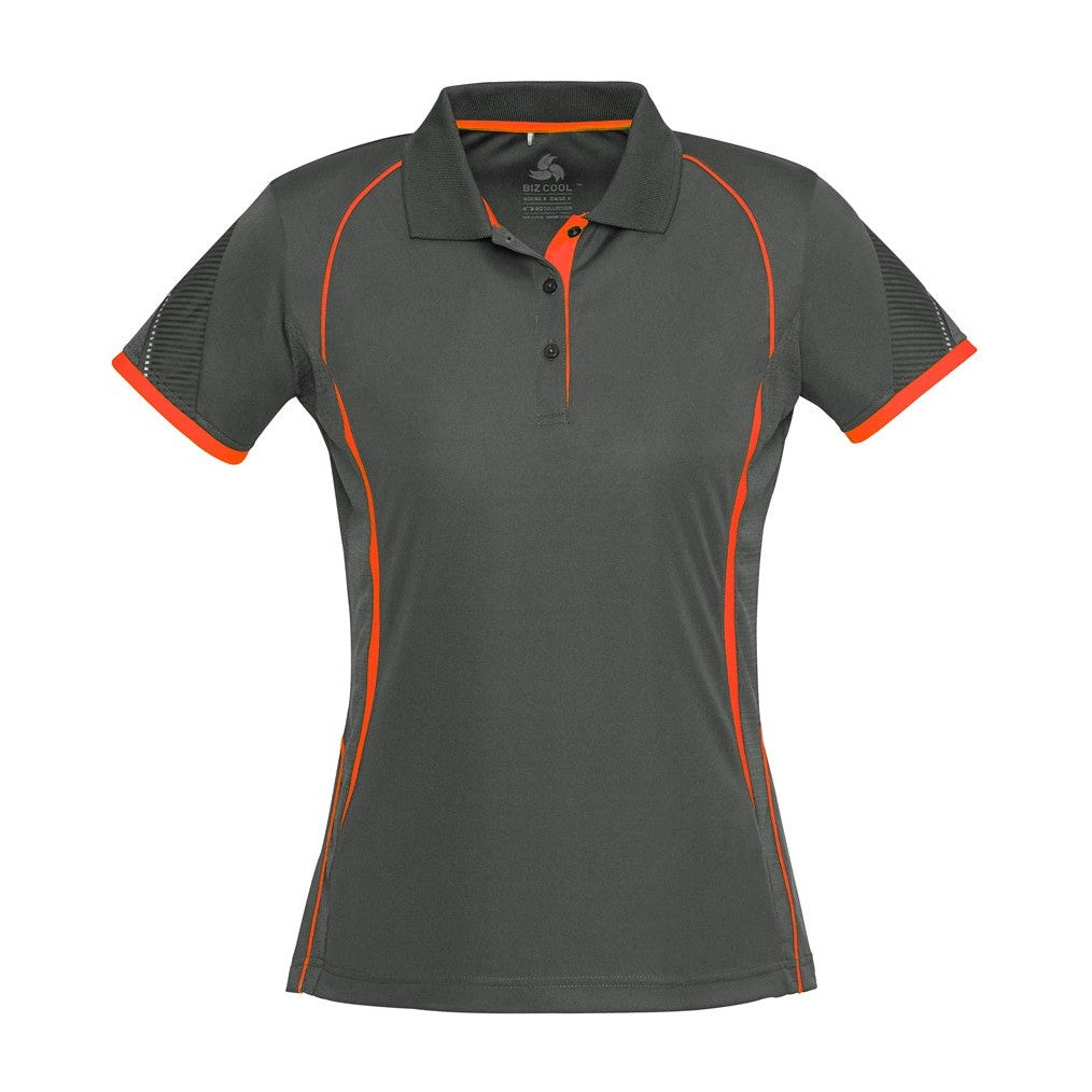 Biz Womens Razor Polo P405LS in Grey/Fluoro Orange