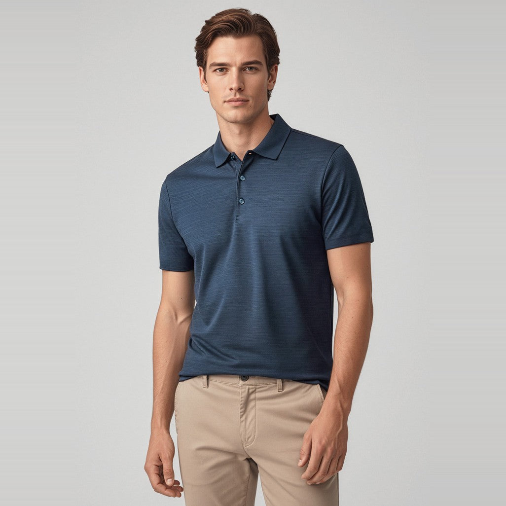 Biz Orbit Mens Short Sleeve Polo P410MS in Navy, worn by model