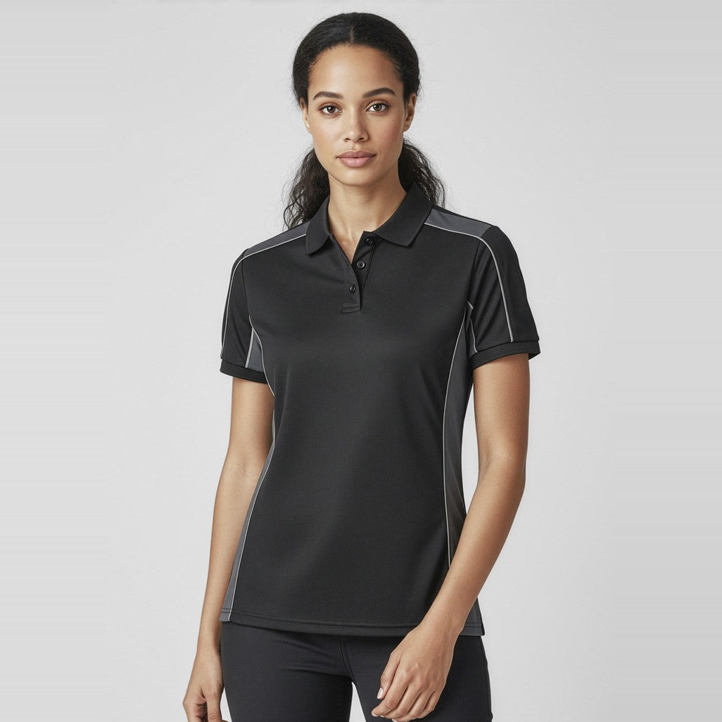 Biz Grid Unisex Short Sleeve Polo P413US, worn by model