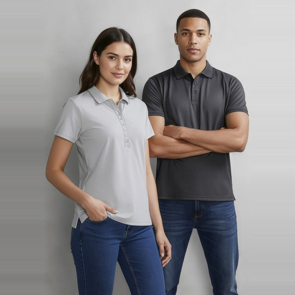 Biz Shadow Mens Short Sleeve Polo P501MS in Graphite Black, worn by model