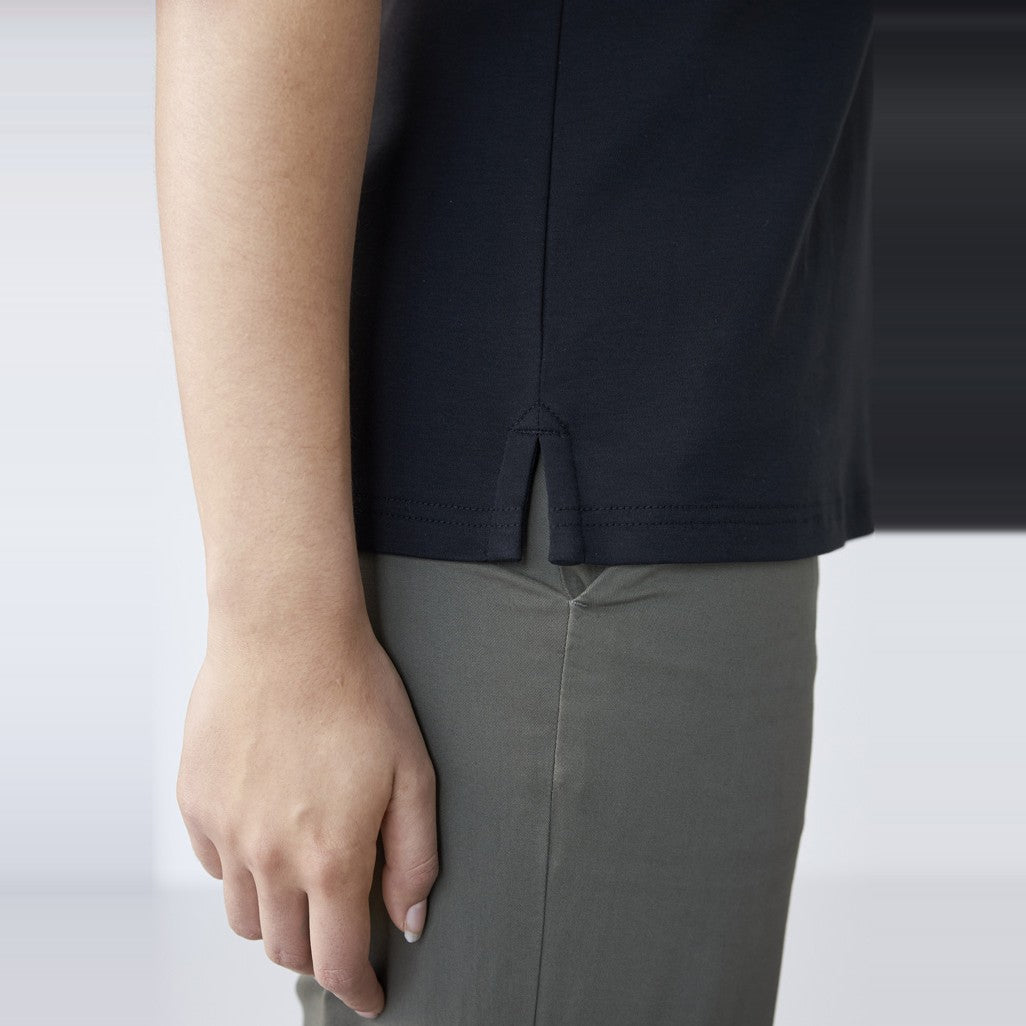 Biz Lotus Womens Short Sleeve Polo P515LS in Black, worn by model, view 4