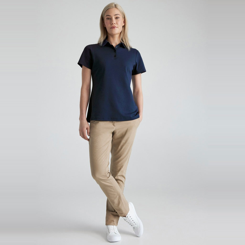 Biz Lotus Womens Short Sleeve Polo P515LS in Navy, worn by model, view 2