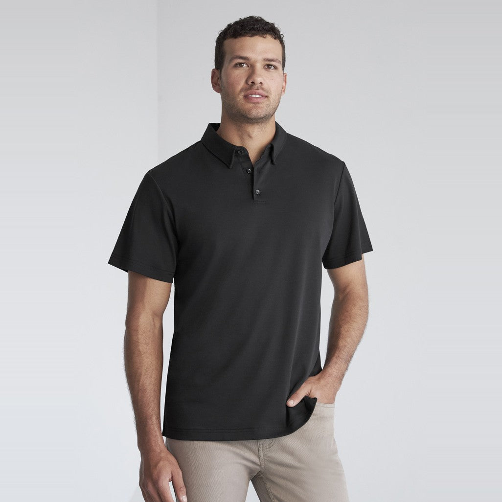 Biz Lotus Mens Short Sleeve Polo P515MS in Black, worn by model