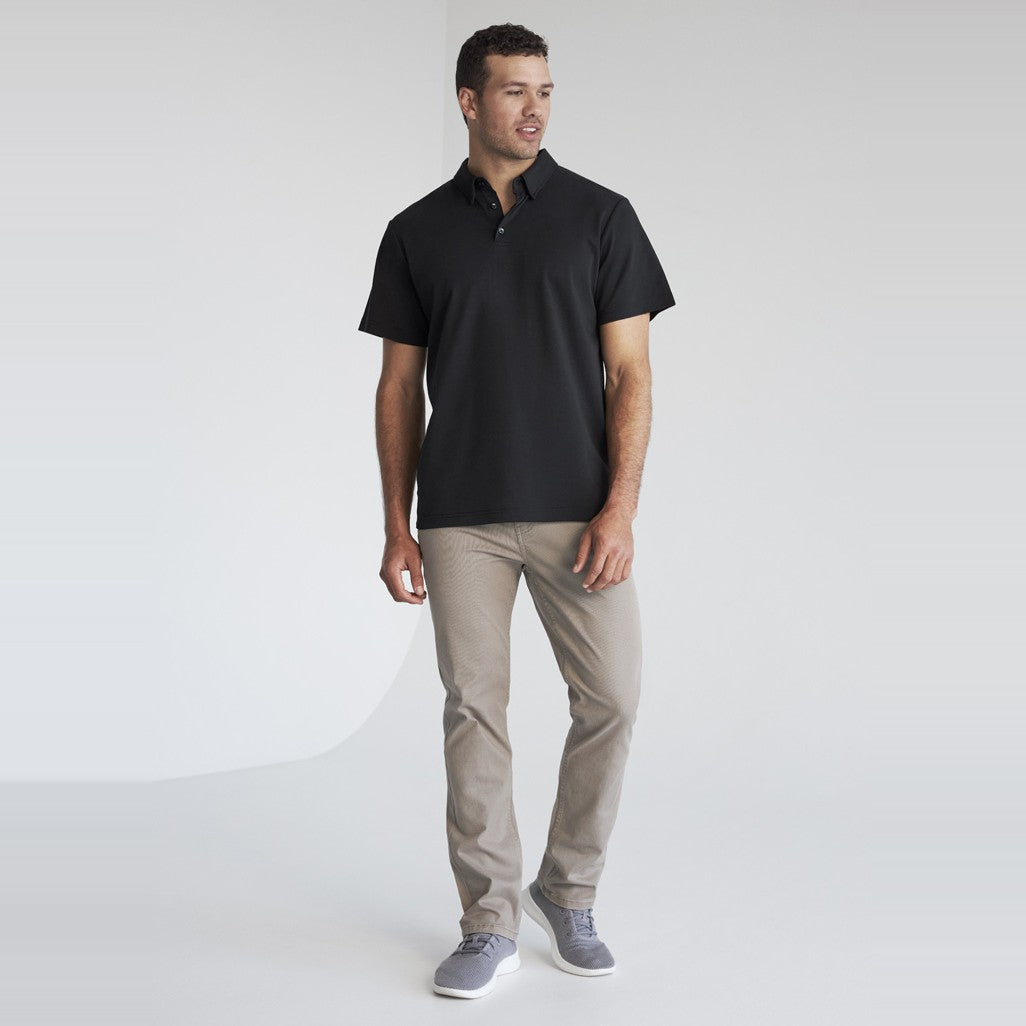 Biz Lotus Mens Short Sleeve Polo P515MS in Black, worn by model, view 2