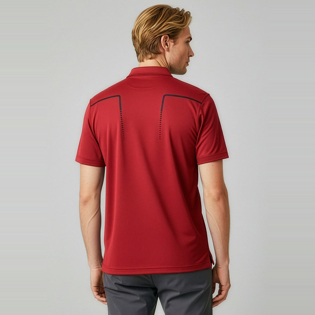 Biz Cyber Mens Short Sleeve Polo P604MS in Red/Silver, worn by model, view 2