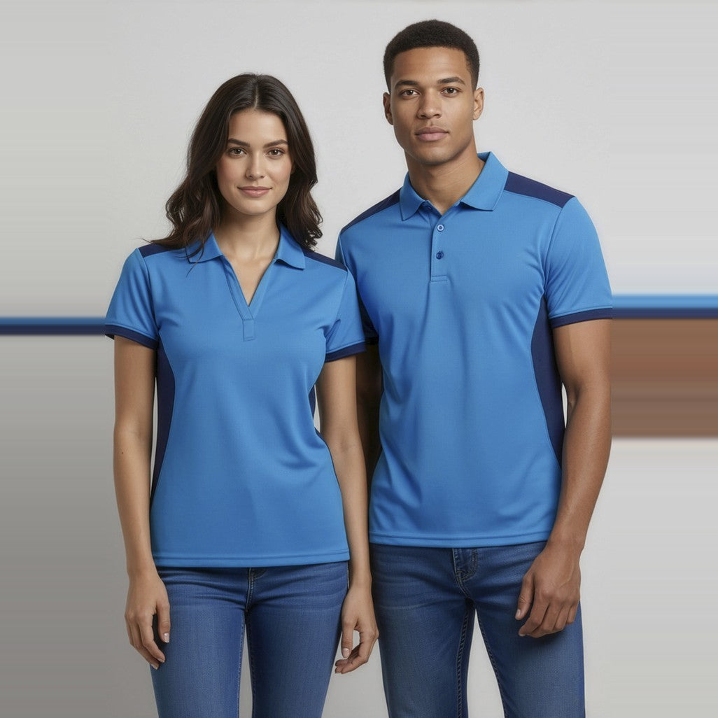Biz Rival Mens Short Sleeve Polo P705MS in Cyan/Navy, worn by model
