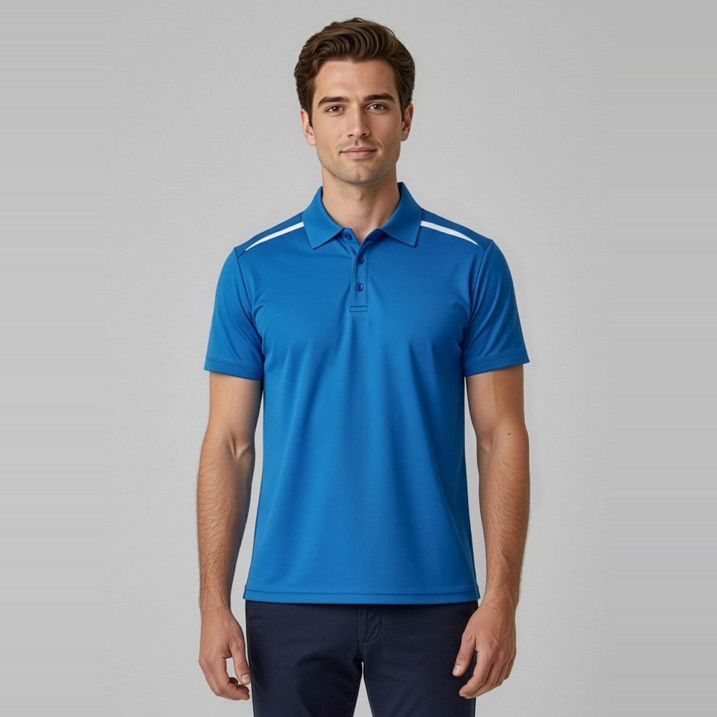 Biz Sonar Mens Short Sleeve Polo P901MS in Royal/White, worn by model