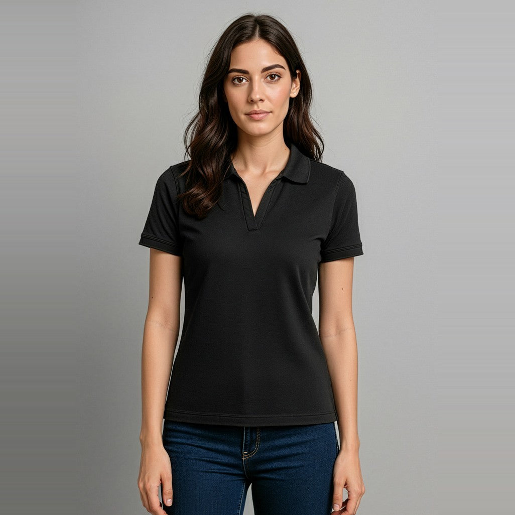 Biz Oceana Womens Short Sleeve Polo P9025, worn by model
