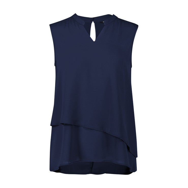 Biz Corporates Seville Womens Sleeveless Layered Blouse RB260LN in Navy