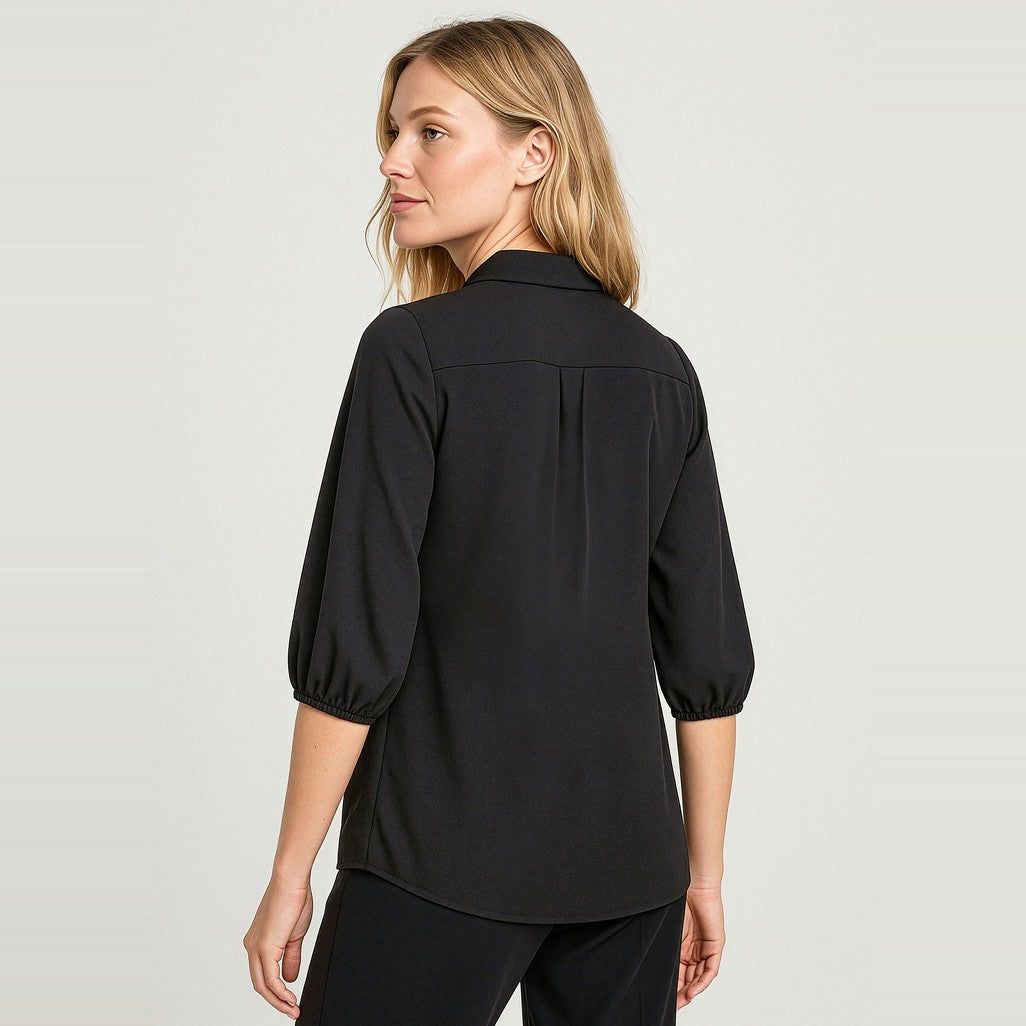 Biz Corporates Lucy Womens 3/4 Sleeve Blouse RB965LT in Black, worn by model, view 3