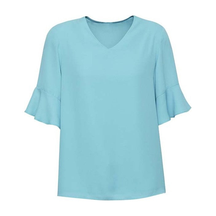 Biz Corporates Aria Womens Fluted Sleeve Blouse RB966LS, worn by model