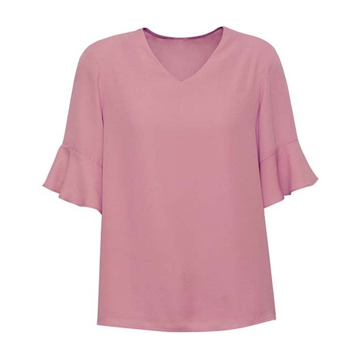 Biz Corporates Aria Womens Fluted Sleeve Blouse RB966LS in Dusty Rose