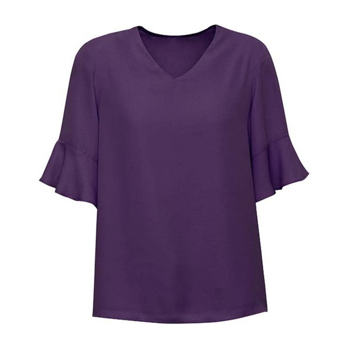 Biz Corporates Aria Womens Fluted Sleeve Blouse RB966LS in Purple Reign