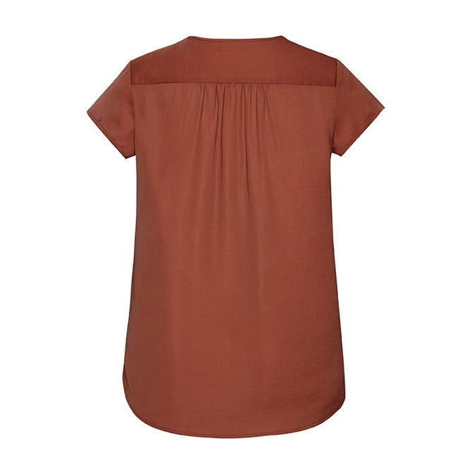 Biz Corporates Kayla Womens V-Neck Pleat Blouse RB967LS in Auburn, view 2
