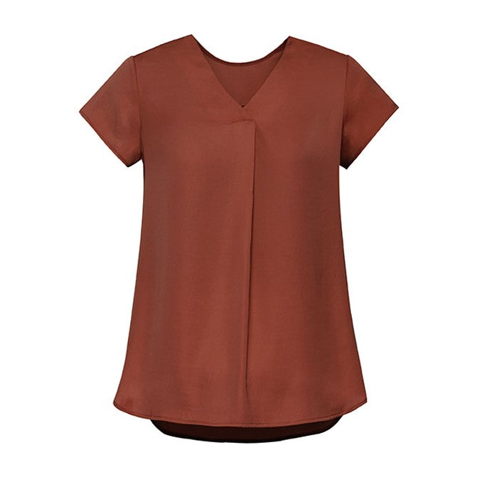 Biz Corporates Kayla Womens V-Neck Pleat Blouse RB967LS in Auburn