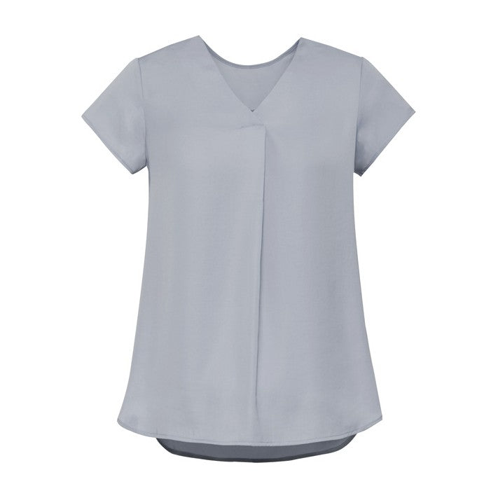 Biz Corporates Kayla Womens V-Neck Pleat Blouse RB967LS in Silver