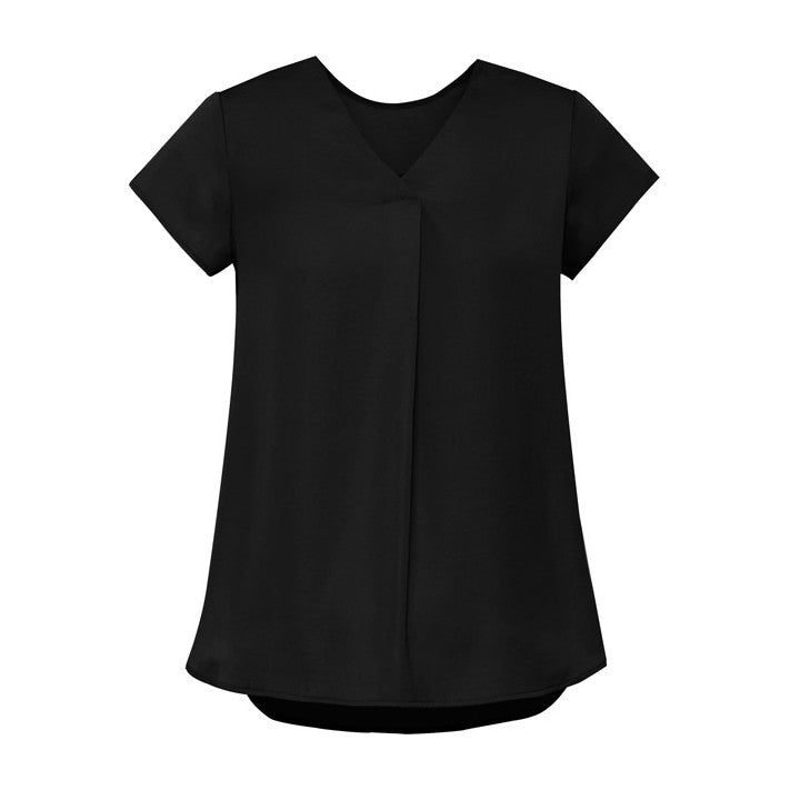 Biz Corporates Kayla Womens V-Neck Pleat Blouse RB967LS in Black