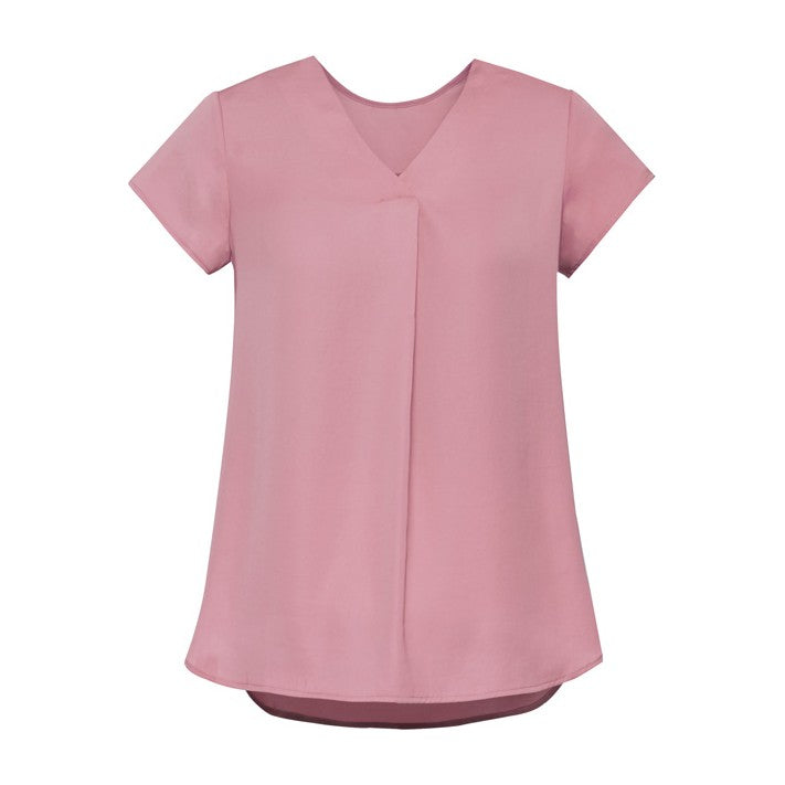 Biz Corporates Kayla Womens V-Neck Pleat Blouse RB967LS in Dusty Rose