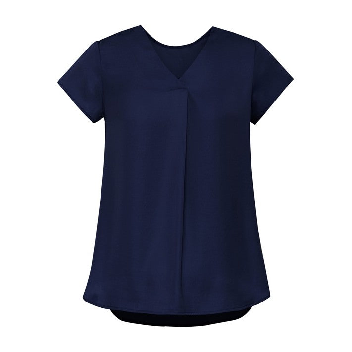 Biz Corporates Kayla Womens V-Neck Pleat Blouse RB967LS in Navy
