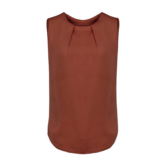 Biz Corporates Estelle Womens Sleeveless Pleat Detail Blouse RB973LN in Auburn