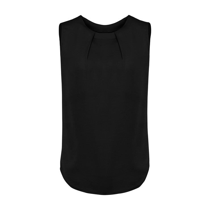 Biz Corporates Estelle Womens Sleeveless Pleat Detail Blouse RB973LN in Black