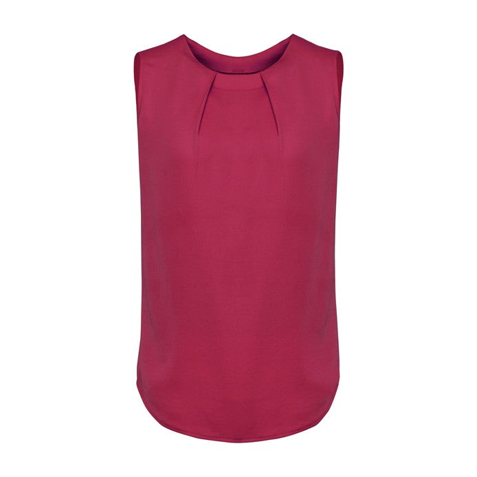 Biz Corporates Estelle Womens Sleeveless Pleat Detail Blouse RB973LN in Raspberry