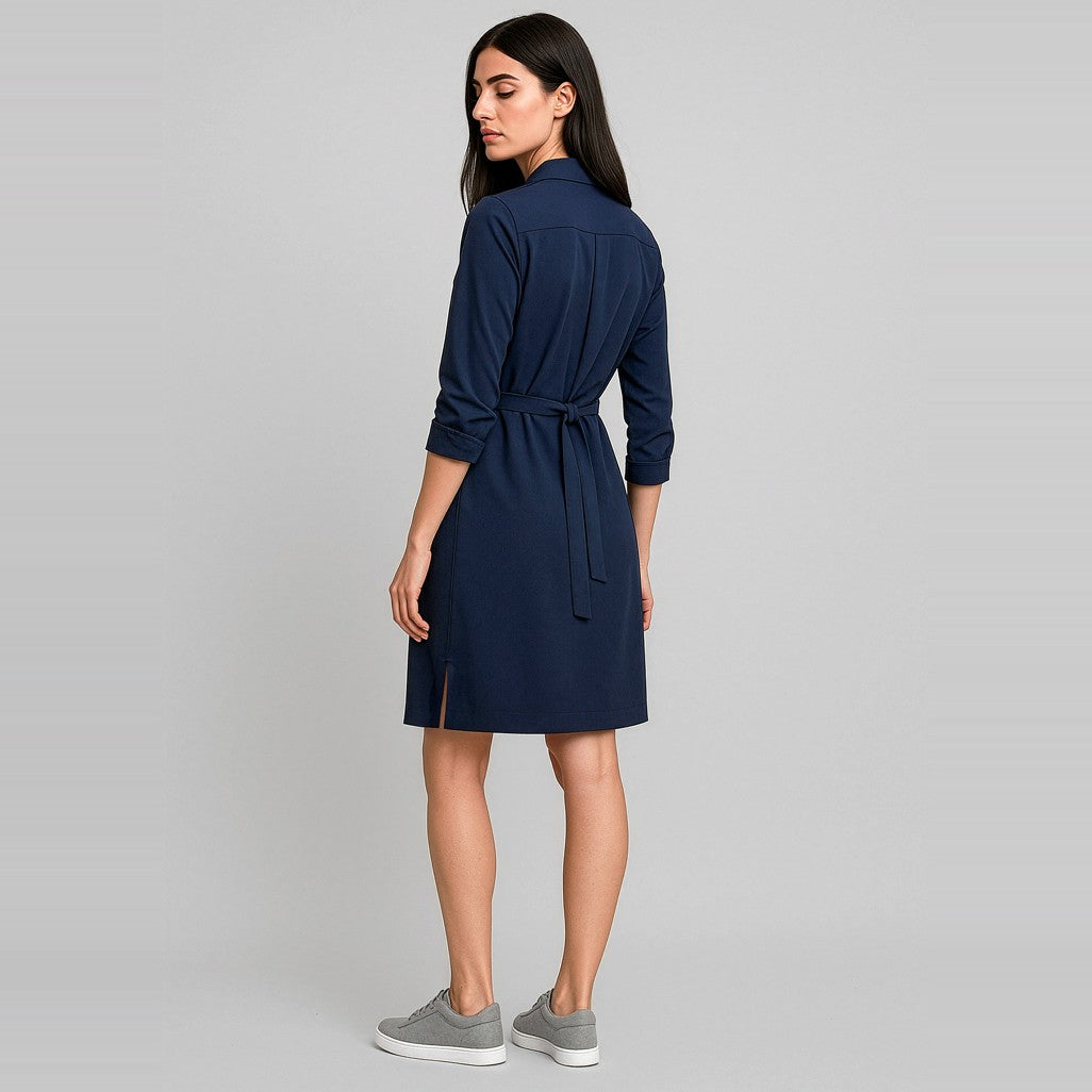 Biz Corporates Chloe Womens Dress RD069L in Navy, worn by model, view 2