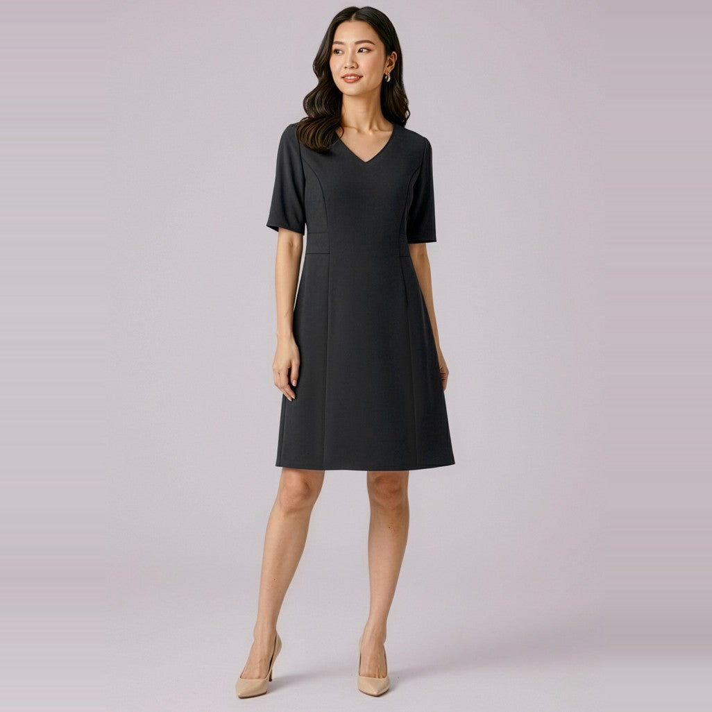 Biz Corporates Siena Womens Extended Short Sleeve Dress RD974L in Black, worn by model