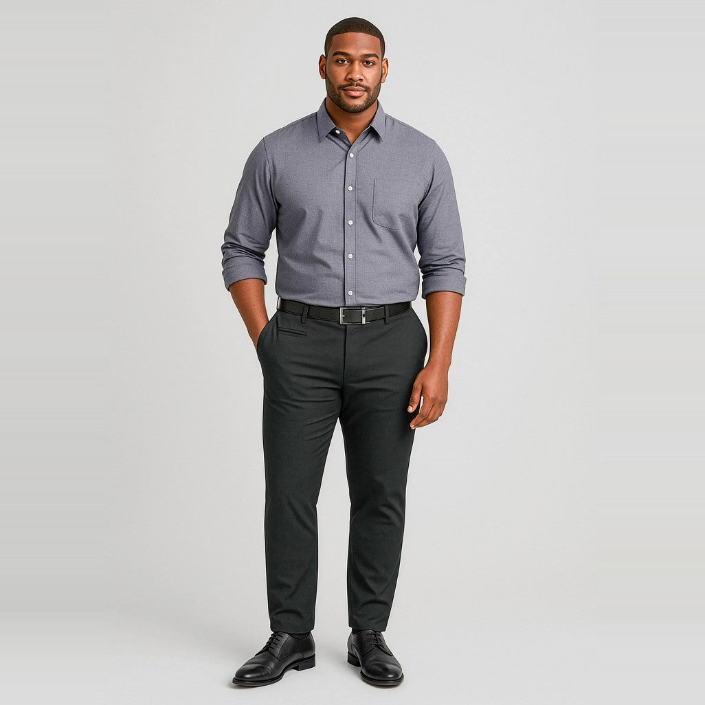 Biz Corporates Traveller Mens Modern Stretch Chino Pant RGP264M in Black, worn by model