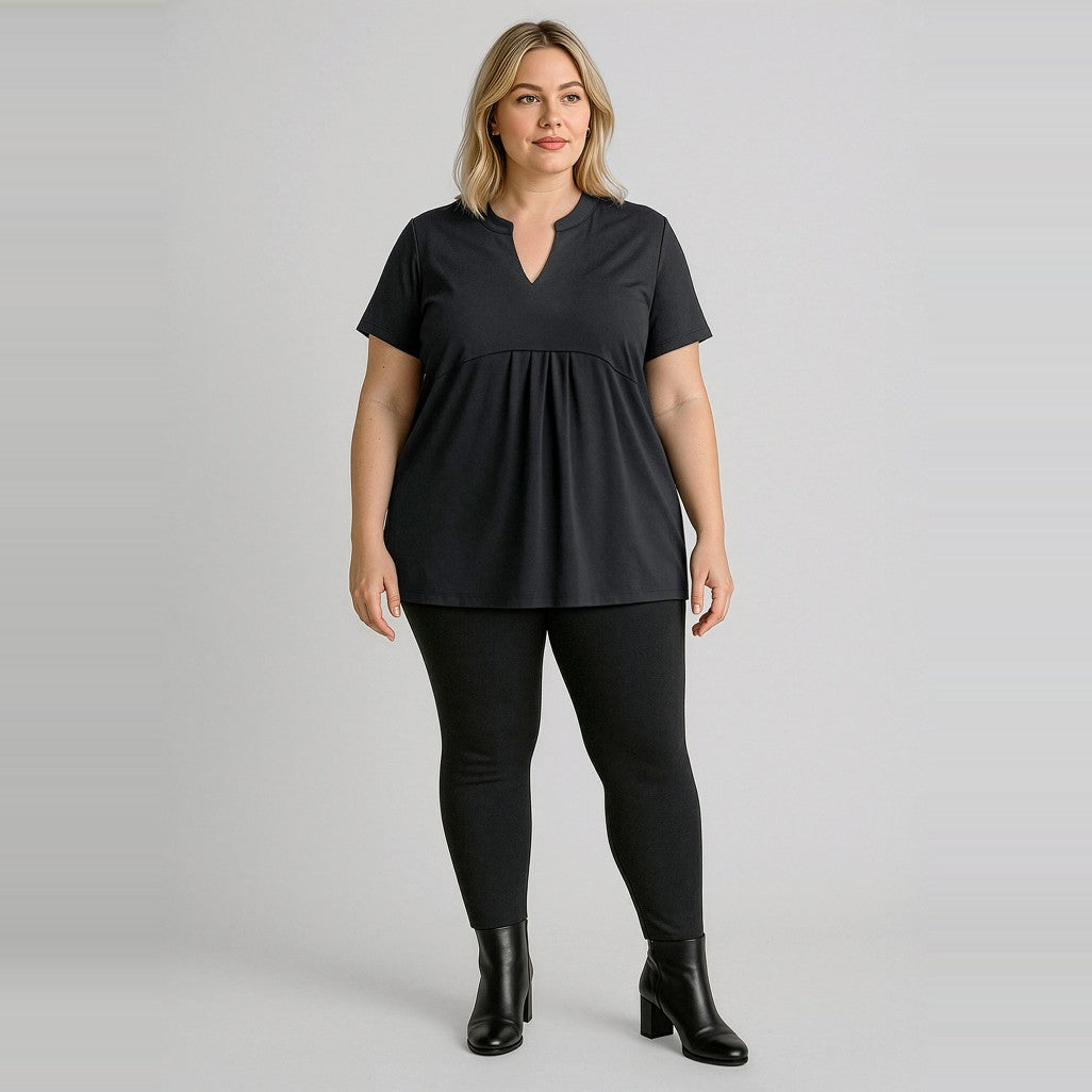 Biz Corporates Scuba Ponte Womens High-rise Pull-on Corporate Legging RGP303L in Black, worn by model