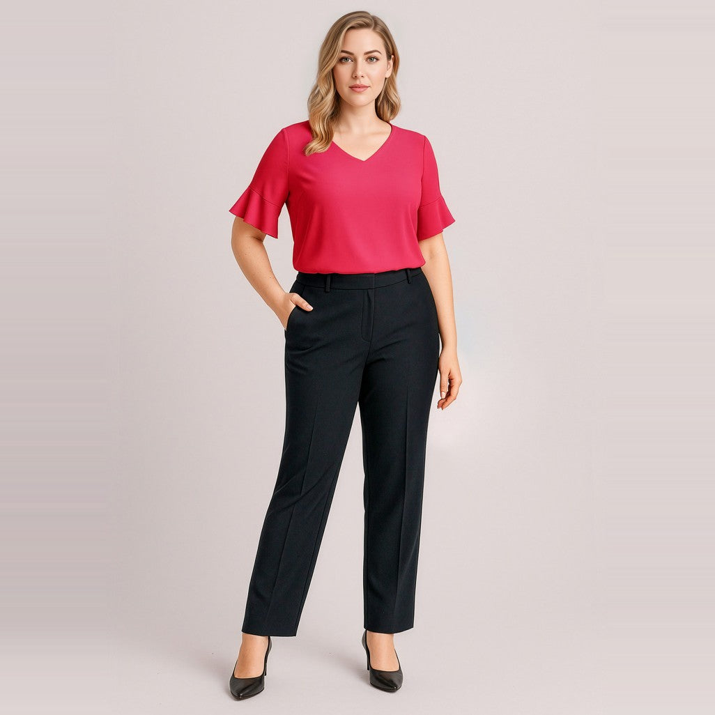Biz Corporates Siena Womens Adjustable Waist Pant RGP975L in Black, worn by model