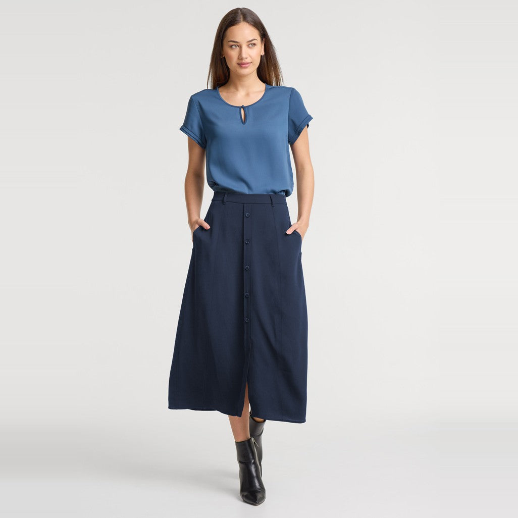Biz Corporates Sammy Womens Skirt RGS2670L in Navy, worn by model, view 2