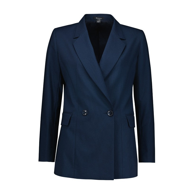 Biz Corporates Renew Womens Double Breasted Longline Jacket RJ400L in Navy Dusk