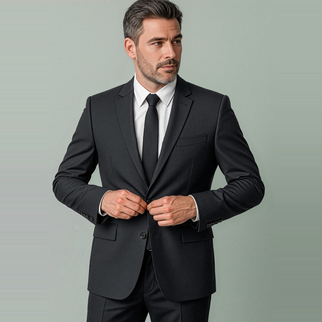 Biz Corporates Renew Mens City Fit Jacket RJ401M in Pencil Black, worn by model