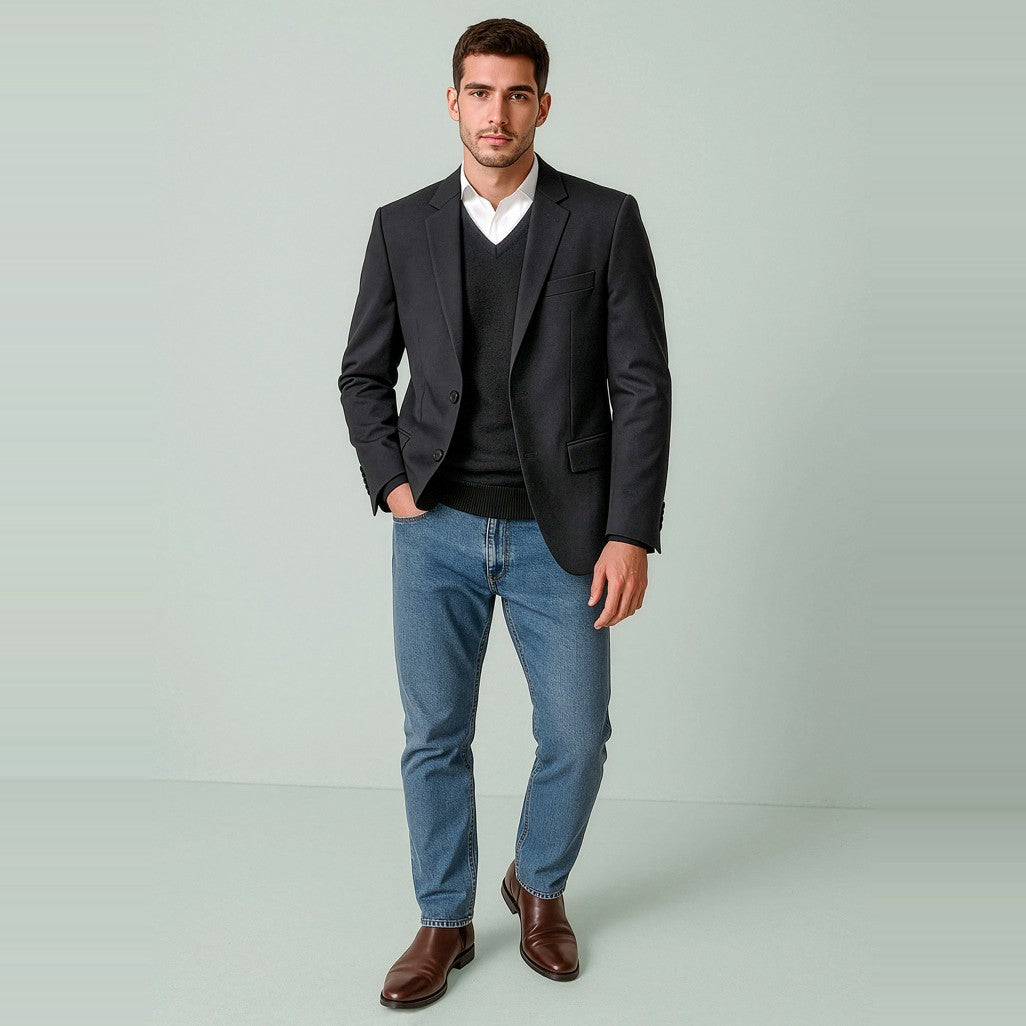 Biz Corporates Renew Mens City Fit Jacket RJ401M in Pencil Black, worn by model, view 2