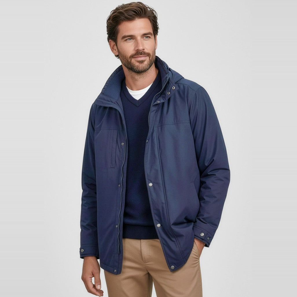 Biz Corporates Melbourne Mens Comfort Jacket RJK265M in Navy, worn by model