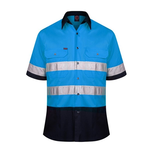 Ritemate 2 Tone Open Front S/S Shirt 50MM Reflective Tape RM1050RS in Blue/Navy