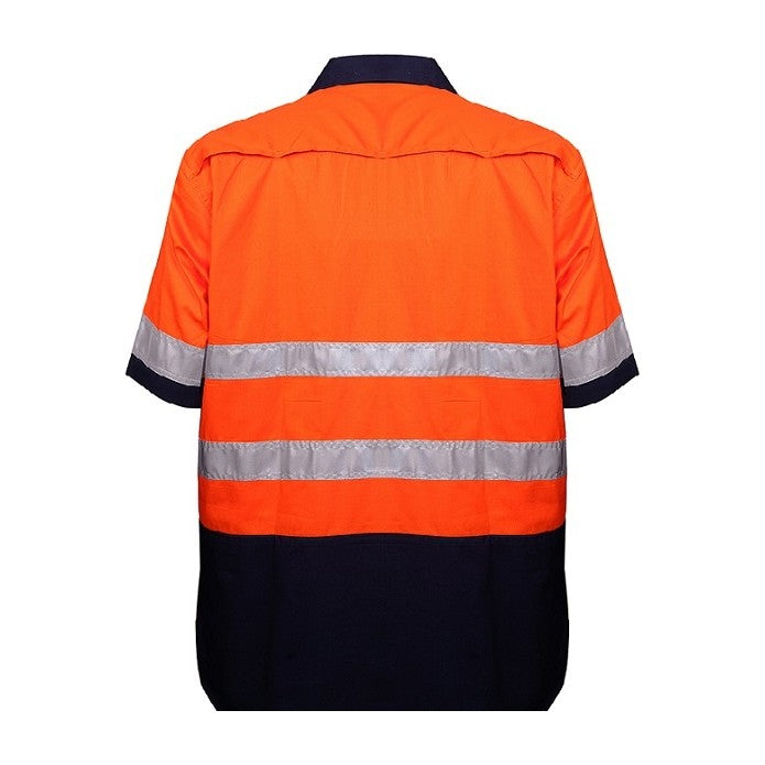 Ritemate 2 Tone Open Front S/S Shirt 50MM Reflective Tape RM1050RS in Orange/Navy, back view