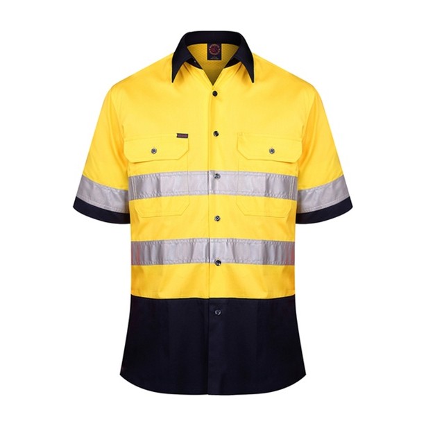 Ritemate 2 Tone Open Front S/S Shirt 50MM Reflective Tape RM1050RS in Yellow/Navy