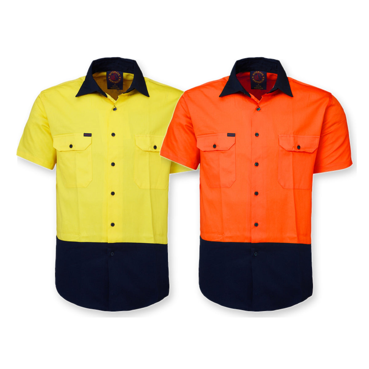 Ritemate 2 Tone Open Front S/S Shirt RM1050S in 2 colours: Yellow/Navy, Orange/Navy