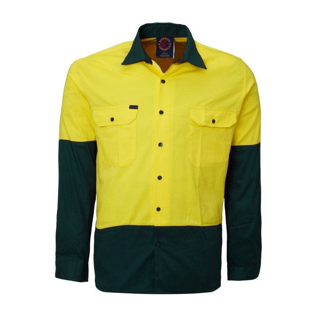 Ritemate Open Front 2 Tone L/S Shirt RM1050 in Yellow/Bottle