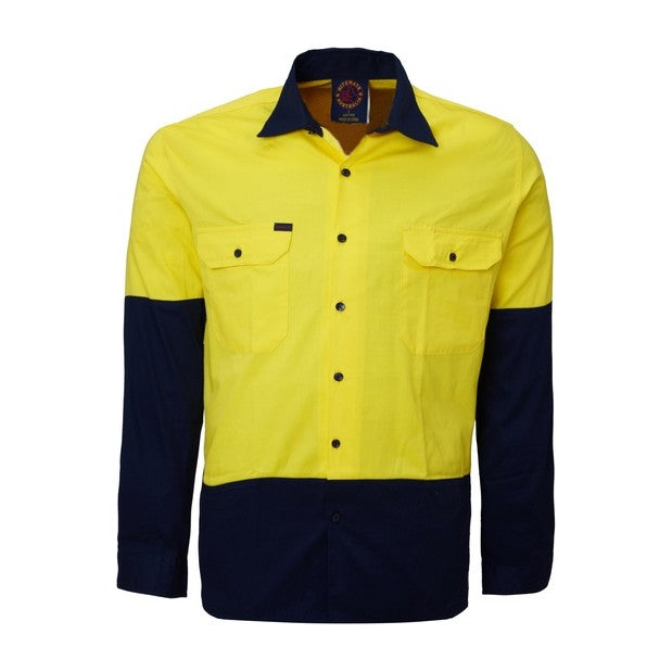 Ritemate Open Front 2 Tone L/S Shirt RM1050 in Yellow/Navy