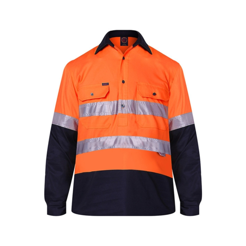 Ritemate Closed Front Long Sleeve Shirt 2 Tone 50mm Reflective Tape