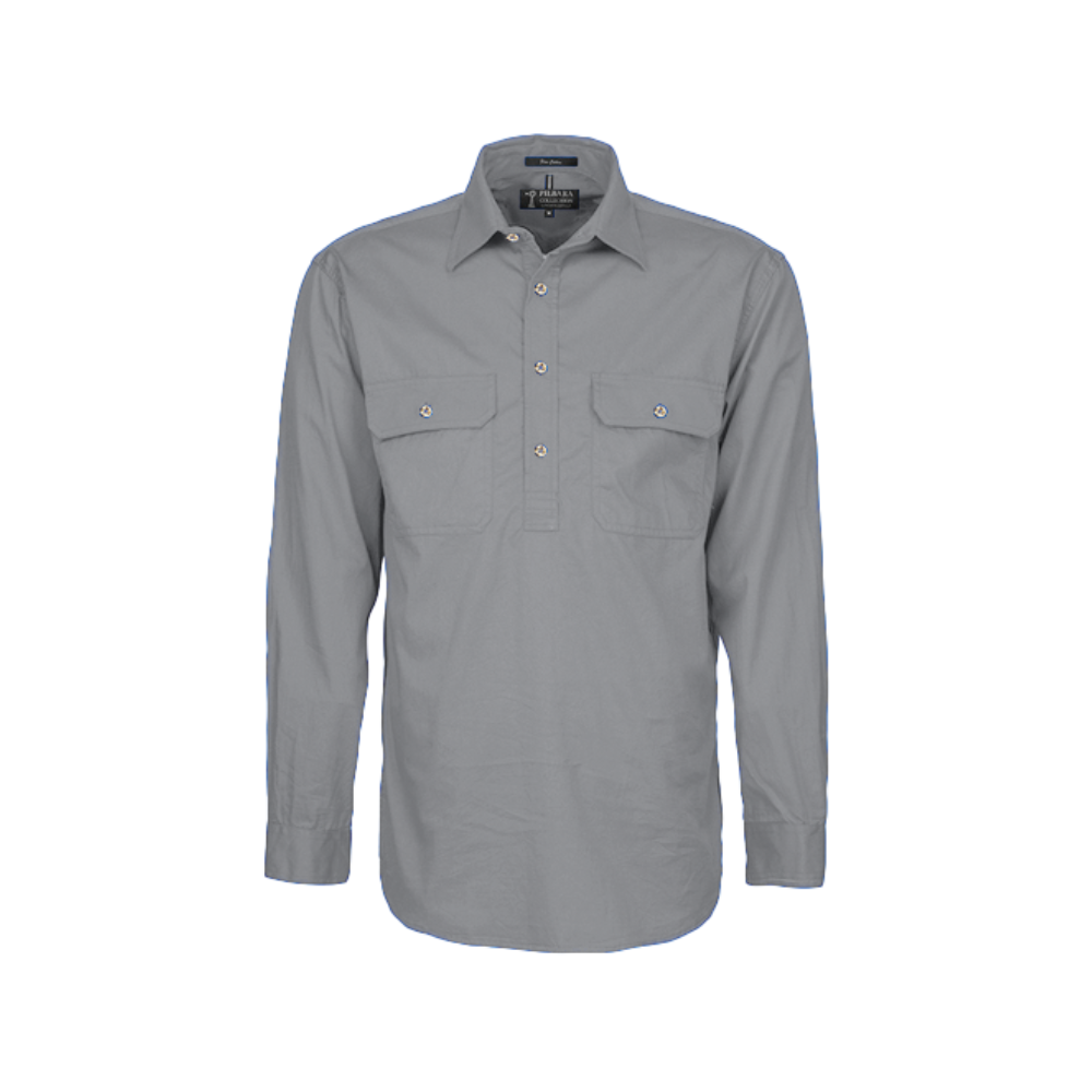 Ritemate Mens Pilbara Closed Front Long Sleeve Shirt RM200CF - Silver