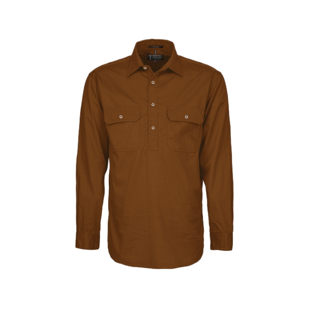 Ritemate Mens Pilbara Closed Front Long Sleeve Shirt RM200CF - Terracotta