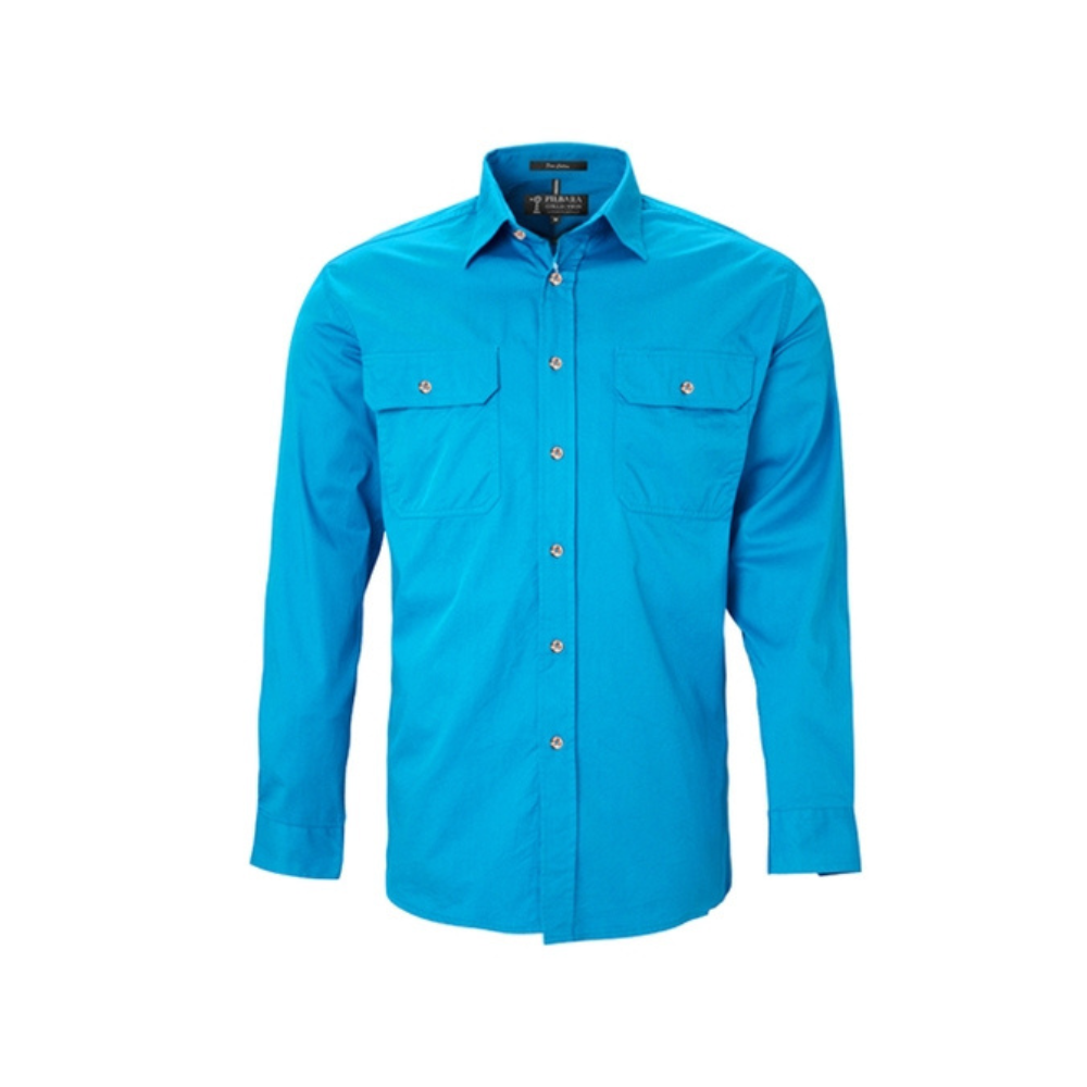 Ritemate Mens Pilbara Open Front Long Sleeve Shirt RM500BT - Azure